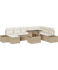 vidaXL Zestaw mebli ogrodowych 9-elementowy z poduszkami beżowy polirattan Dārza mēbeļu komplekti