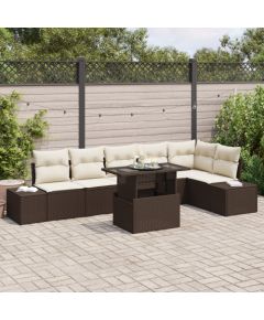 vidaXL Zestaw mebli ogrodowych z 7 elementami z poduszkami brązowy rattan Dārza mēbeļu komplekti