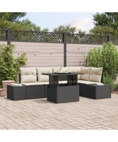 vidaXL Zestaw mebli ogrodowych 6-częściowy z poduszkami czarny z polirattanu Dārza mēbeļu komplekti