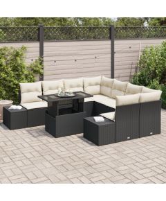 vidaXL Zestaw ogrodowy 9-częściowy z poduszkami czarny polirattan Dārza mēbeļu komplekti