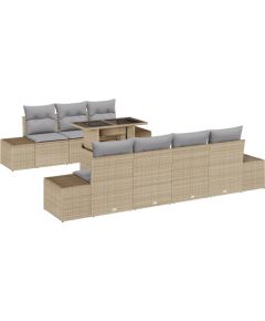 vidaXL Zestaw mebli ogrodowych w 8 części z poduszkami Beżowy Rattan Dārza mēbeļu komplekti