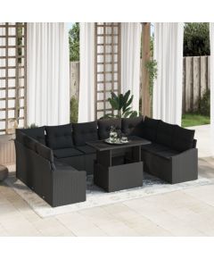 vidaXL Zestaw mebli ogrodowych 10 części z poduszkami czarny polirattan Dārza mēbeļu komplekti