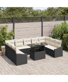 vidaXL Zestaw mebli ogrodowych 10-częściowy z poduszkami czarny polirattan Dārza mēbeļu komplekti