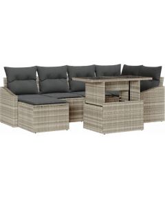 vidaXL Zestaw sofy ogrodowej 7-częściowy z poduszkami jasnoszary poli rattan Dārza mēbeļu komplekti