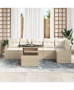 vidaXL Zestaw sof ogrodowych 7-częściowy z poduszkami beżowy z polirattanu Dārza mēbeļu komplekti