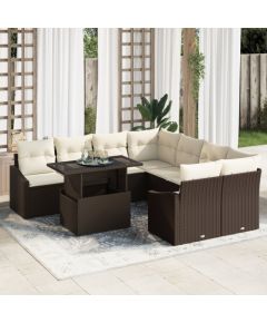 vidaXL Zestaw 9-częściowy sof ogrodowych z poduszkami brązowy polirattan Dārza mēbeļu komplekti