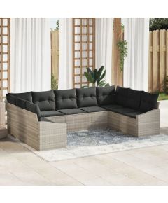 vidaXL życieXL 9-częściowy zestaw jadalniany do ogrodu z poduszkami jasnoszary polirattan Dārza mēbeļu komplekti