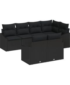 vidaXL Zestaw jadalniany ogrodowy 7-częściowy z poduszkami czarny polirattan Dārza mēbeļu komplekti