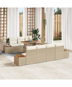 vidaXL 8-częściowy zestaw do jadalni ogrodowej z poduszkami Beżowy Poli Rattan Akacja Dārza mēbeļu komplekti