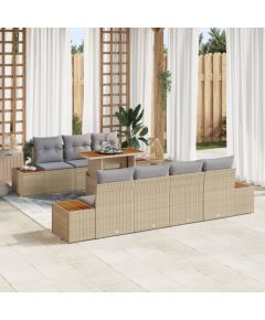 vidaXL Zestaw Jadalny do Ogrodu 8 Części z Poduszkami Beżowy Polirattan Akacja Dārza mēbeļu komplekti