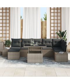 vidaXL Zestaw mebli ogrodowych 8-częściowy z poduszkami Szary Rattan Dārza mēbeļu komplekti