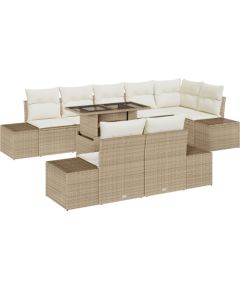 vidaXL Zestaw mebli ogrodowych 9-elementowy z poduszkami Beżowy Polirattan Dārza mēbeļu komplekti