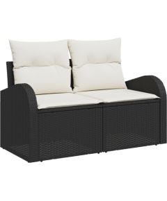 vidaXL Zestaw mebli ogrodowych 10-częściowy z poduszkami czarny polirattan akacja Dārza mēbeļu komplekti