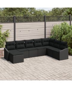 vidaXL Zestaw mebli ogrodowych 8-częściowy z poduszkami czarny polirattan Dārza mēbeļu komplekti