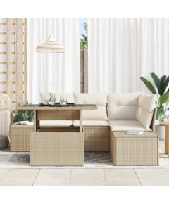 vidaXL Zestaw mebli ogrodowych w 5 części z poduszkami Beżowy Rattan Dārza mēbeļu komplekti