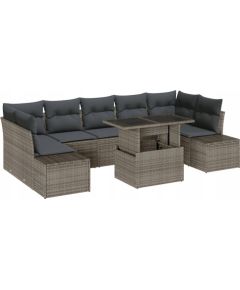 vidaXL 8-częściowy zestaw sof ogrodowych z poduszkami Szary Polirattan Dārza mēbeļu komplekti