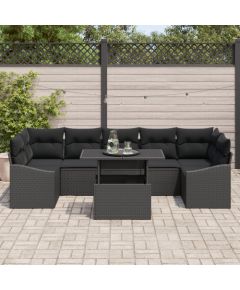 vidaXL Zestaw mebli ogrodowych 8-częściowy z poduszkami czarny polirattan Dārza mēbeļu komplekti