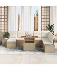 vidaXL 9-częściowy zestaw jadalny do ogrodu z poduszkami Beżowy Polirattan Akacja Dārza mēbeļu komplekti