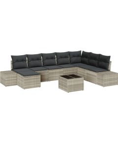 vidaXL Zestaw Sofy Ogrodowej 9 Części z Poduszkami Szary Rattan Dārza mēbeļu komplekti