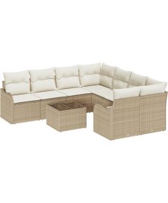 Vidaxl Zestaw 9-częściowy sof ogrodowych z poduszkami beżowy z polirattanu Dārza mēbeļu komplekti