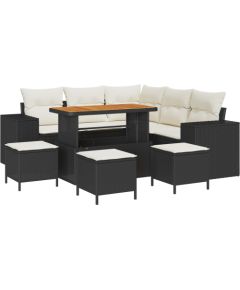 Vidaxl 9-częściowy zestaw sof ogrodowych z poduszkami Czarny Polirattan Akacja Dārza mēbeļu komplekti