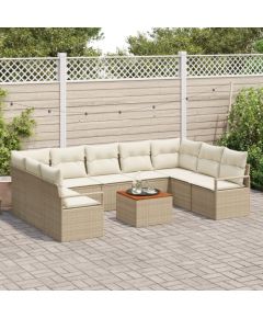 Vidaxl Zestaw sof ogrodowych 10-elementowy z poduszkami, beżowy polirattan, akacja Dārza mēbeļu komplekti