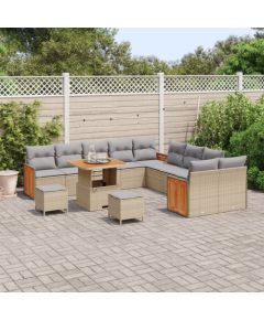 Vidaxl Zestaw Sof Ogrodowych 13-częściowy z Poduszkami Beżowy Polirattan Akacja Dārza mēbeļu komplekti