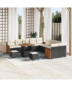 Vidaxl Zestaw Sofy Ogrodowej 13 Części z Poduszkami Czarny Polirattan Akacja Dārza mēbeļu komplekti