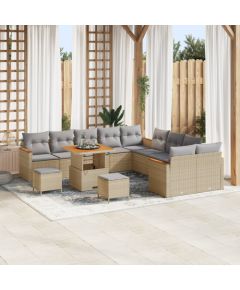 Vidaxl 13-częściowy zestaw sof ogrodowych z poduszkami beżowy polirattan akacja Dārza mēbeļu komplekti