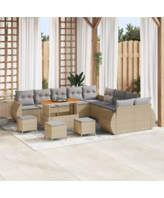 Vidaxl Zestaw sof ogrodowych 14-częściowy z poduszkami Beżowy Polirattan Akacja Dārza mēbeļu komplekti