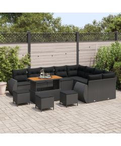 Vidaxl Zestaw Sof 13-częściowy z Poduszkami Czarny Polirattan Akacja Dārza mēbeļu komplekti