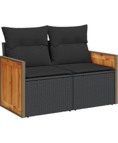 Vidaxl Zestaw 9-częściowy sof ogrodowych z poduszkami czarny polirattan akacja Dārza mēbeļu komplekti