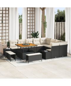 Vidaxl 12-Częściowy Zestaw Sof Ogrodowych z Poduszkami Czarny Polirattan Akacja Dārza mēbeļu komplekti