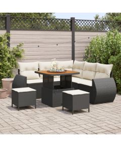 Vidaxl 8-częściowy zestaw sof ogrodowych z poduszkami Czarny Polirattan Akacja Dārza mēbeļu komplekti