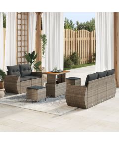 Vidaxl Zestaw 8-częściowy sof ogrodowych z poduszkami Szary polirattan akacja Dārza mēbeļu komplekti