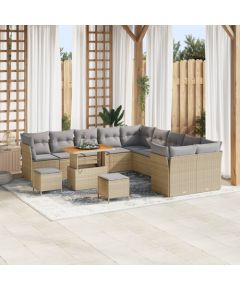 Vidaxl 13-częściowy Zestaw Sofy Ogrodowej z Poduszkami Beżowy Polirattan Akacja Dārza mēbeļu komplekti