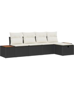 Vidaxl Zestaw 5-częściowej sofy ogrodowej z poduszkami Czarny Polirattan Dārza mēbeļu komplekti