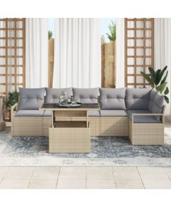 Vidaxl Zestaw sof ogrodowych 7-częściowy z poduszkami beżowy Polirattan Dārza mēbeļu komplekti