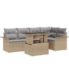 Vidaxl Zestaw Sof Ogrodowych 6-częściowy z Poduszkami Beżowy Polirattan Dārza mēbeļu komplekti