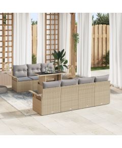 Vidaxl Zestaw 8-częściowy sofy ogrodowej z poduszkami Beżowy Polirattan Dārza mēbeļu komplekti