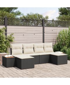 Vidaxl Zestaw sof ogrodowych 6 części z poduszkami Czarny Rattan Poliester Akacja Dārza mēbeļu komplekti