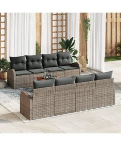 Vidaxl Zestaw sof ogrodowych 9-częściowy z poduszkami Szary Polirattan Akacja Dārza mēbeļu komplekti
