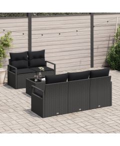 Vidaxl 6-częściowy zestaw sofy ogrodowej z poduszkami czarny polirattan Dārza mēbeļu komplekti