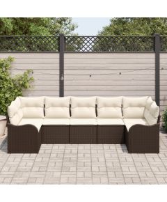 Vidaxl Zestaw sof ogrodowych 7-częściowy z poduszkami Brązowy Polirattan Dārza mēbeļu komplekti