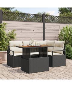 Vidaxl Zestaw 5-częściowy sof ogrodowych z poduszkami Czarny polirattan Akacja Dārza mēbeļu komplekti