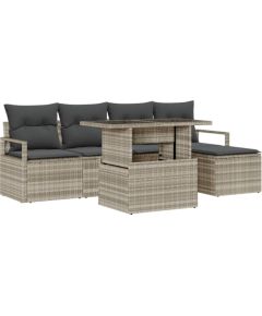 Vidaxl Zestaw 6-częściowy sofy ogrodowej z poduszkami jasnoszary polirattan Dārza mēbeļu komplekti