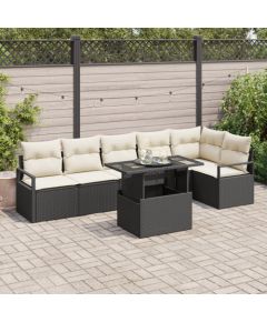 Vidaxl Zestaw Sofy Ogrodowej 7 elementowy z Poduszkami Czarny Polirattan Dārza mēbeļu komplekti