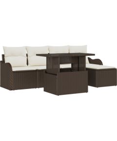 Vidaxl Zestaw 6 sof ogrodowych z poduszkami Brązowy Polirattan Dārza mēbeļu komplekti