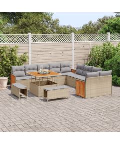 Vidaxl Zestaw 13-częściowy sof ogrodowych z poduszkami Beżowy Poli Rattan Akacja Dārza mēbeļu komplekti