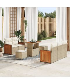 8-częściowy zestaw kanapy ogrodowej vidaXL z poduszkami Beżowy Polirattan Akacja Dārza mēbeļu komplekti